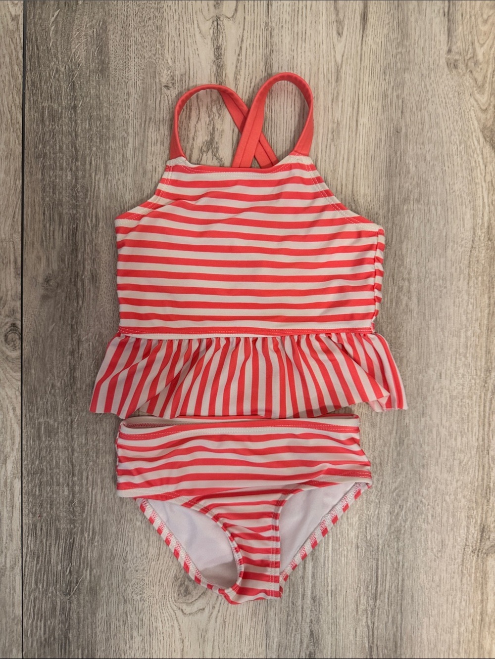 Cat & Jack Coral and White Striped Ruffle Tankini